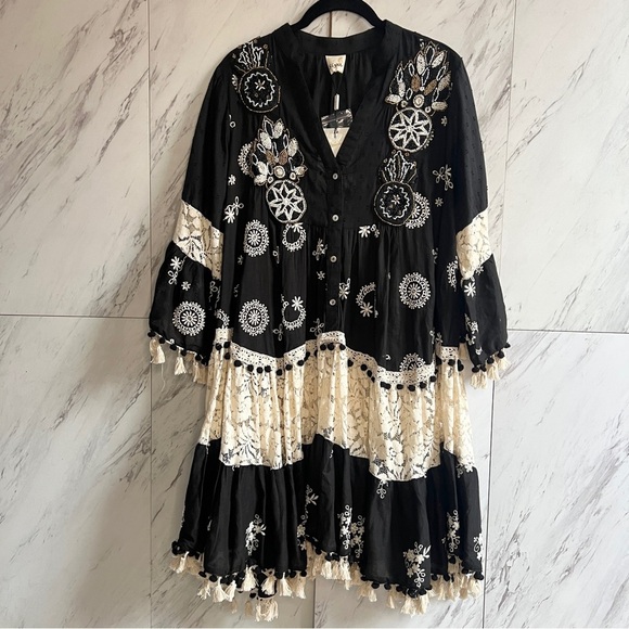 NEW Siya Tasseled Guipure Lace Cotton Dress SZ L - Picture 2 of 7